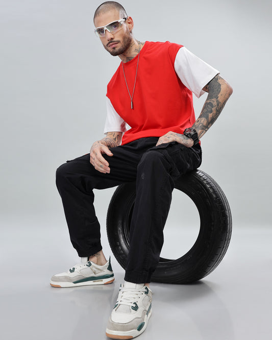 RED WHITE OVERSIZED T-SHIRT