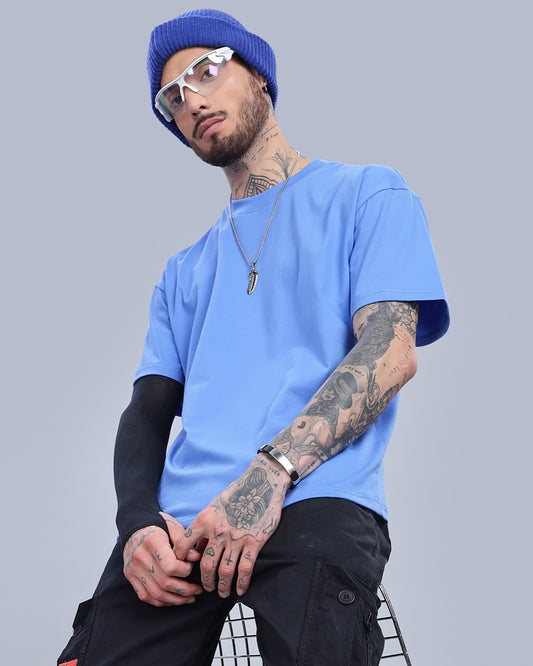 SKY BLUE SOLID OVERSIZED T-SHIRT