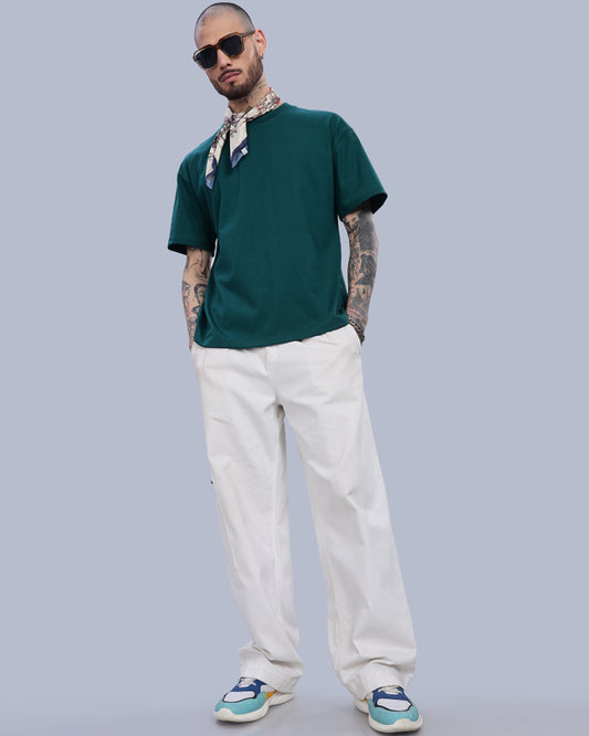 GREEN SOLID OVERSIZED T-SHIRT