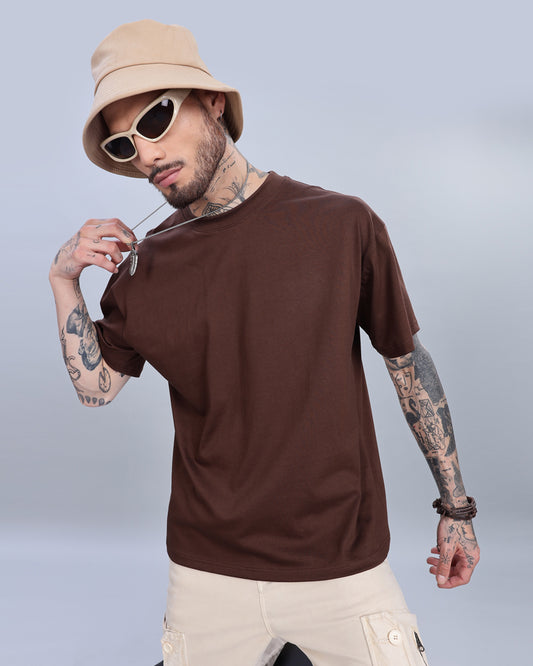 BROWN SOLID OVERSIZED T-SHIRT