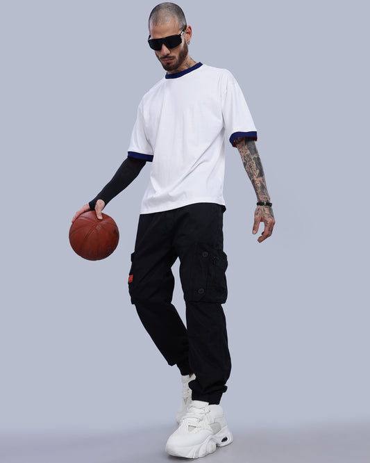 WHITE SOLID NAVY CONTRAST OVERSIZED T-SHIRT