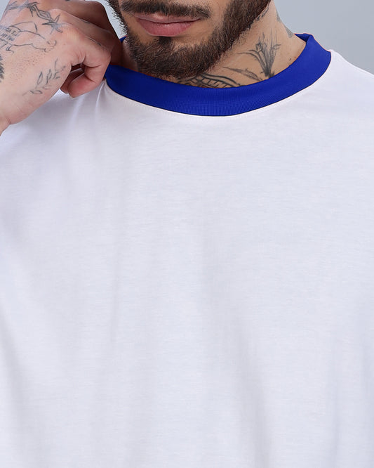 WHITE SOLID ROYAL CONTRAST OVERSIZED T-SHIRT