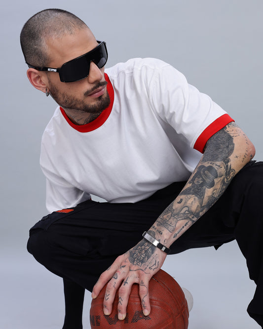 WHITE SOLID RED CONTRAST OVERSIZED T-SHIRT