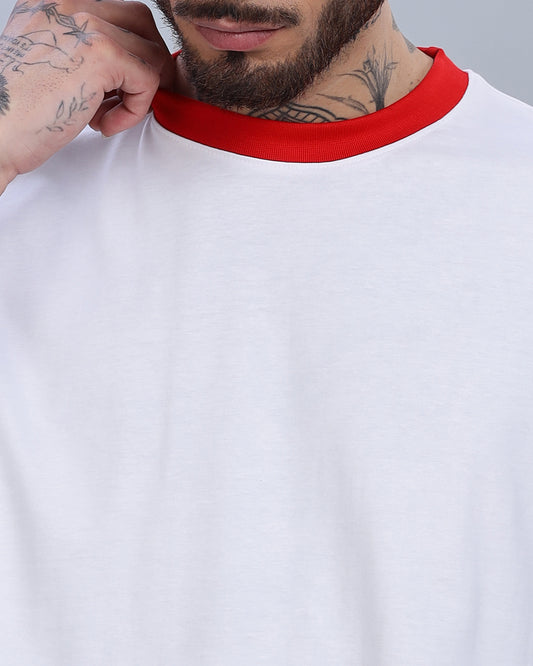 WHITE SOLID RED CONTRAST OVERSIZED T-SHIRT