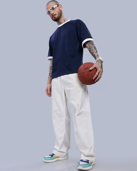 NAVY BLUE CONTRAST OVERSIZED T-SHIRT