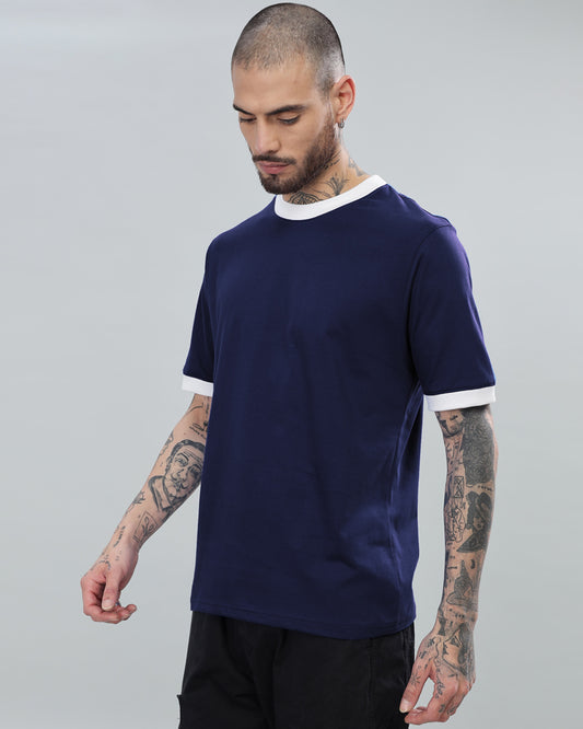 NAVY BLUE CONTRAST REGULAR FIT T-SHIRT
