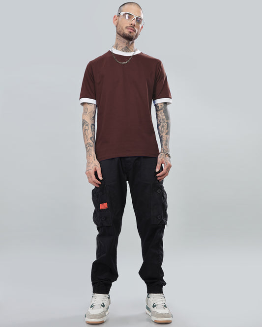 BROWN CONTRAST REGULAR FIT T-SHIRT