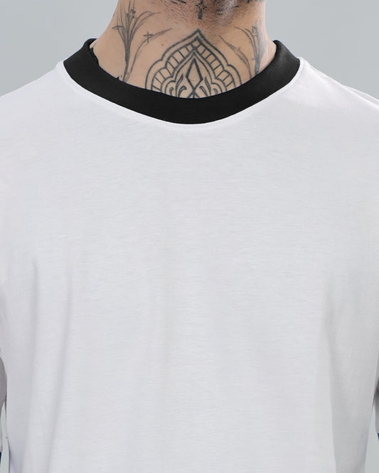 WHITE SOLID BLACK CONTRAST REGULAR FIT T-SHIRT