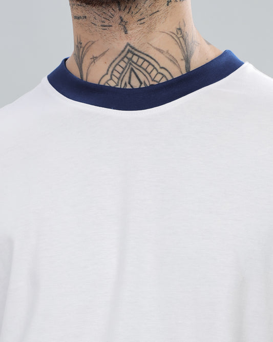 WHITE SOLID NAVY CONTRAST REGULAR FIT T-SHIRT